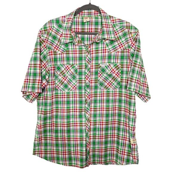 True Religion Other - True Religion Men's Plaid Western Pearl Snaps Shirt 3XL XXXL Green Red Short Slv